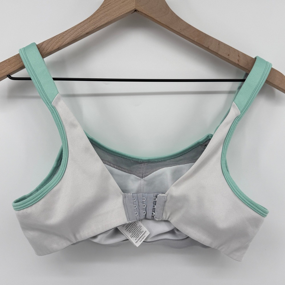 Brooks Moving Comfort Fiona Wireless Sports Bra Green White 34B Hook Loop 350064 - Picture 2 of 8